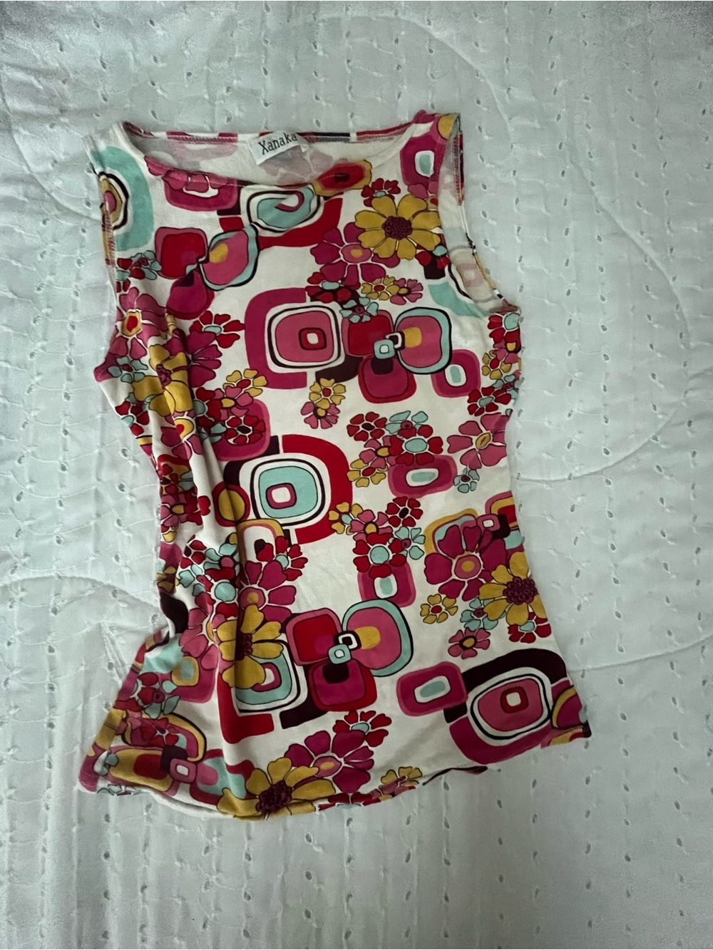 Vintage Floral Geometric Tank Top in Pink